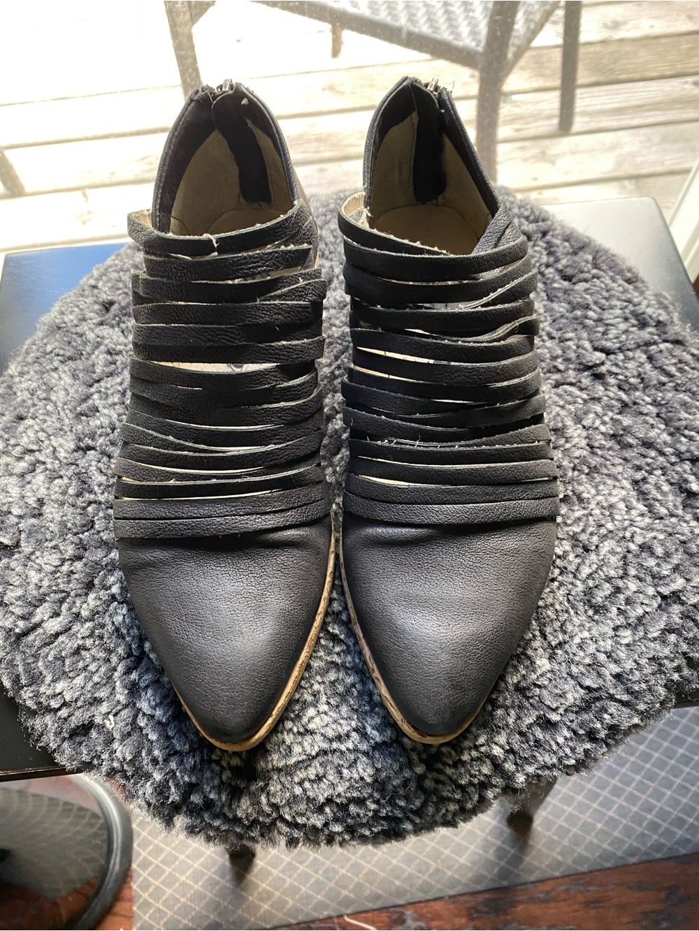 Free People Black Leather Strappy Ankle Booties